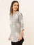 ZOLA Exclusive Mandarin Collar Rayon All Over Botanical Print Grey Straight Tunic For Women