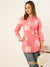 ZOLA Exclusive Mandarin Collar Rayon All Over Botanical Print Pink Straight Tunic For Women
