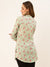 ZOLA Mandarin Collar Cotton All Over Floral Print With Embroidery Green Straight Tunic For Women