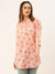 ZOLA  Mandarin Collar Cotton All Over Floral Print With Embroidery Peach Straight Tunic For Women