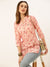 ZOLA  Mandarin Collar Cotton All Over Floral Print With Embroidery Peach Straight Tunic For Women
