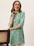 ZOLA Exclusive Mandarin Collar Rayon All Over Floral Dabu Print Aqua Straight Tunic For Women