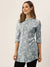 ZOLA Exclusive Mandarin Collar Rayon All Over Floral Dabu Print Blue Straight Tunic For Women