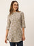 ZOLA Exclusive Mandarin Collar Rayon All Over Floral Dabu Print Grey Straight Tunic For Women