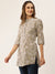 ZOLA Exclusive Mandarin Collar Rayon All Over Floral Dabu Print Grey Straight Tunic For Women