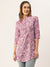 ZOLA Exclusive Mandarin Collar Rayon All Over Floral Dabu Print Pink Straight Tunic For Women