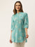 ZOLA Exclusive Mandarin Collar Rayon All Over Floral Print Aqua Straight Tunic For Women