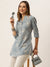 ZOLA Exclusive Mandarin Collar Rayon All Over Floral Print Grey Straight Tunic For Women