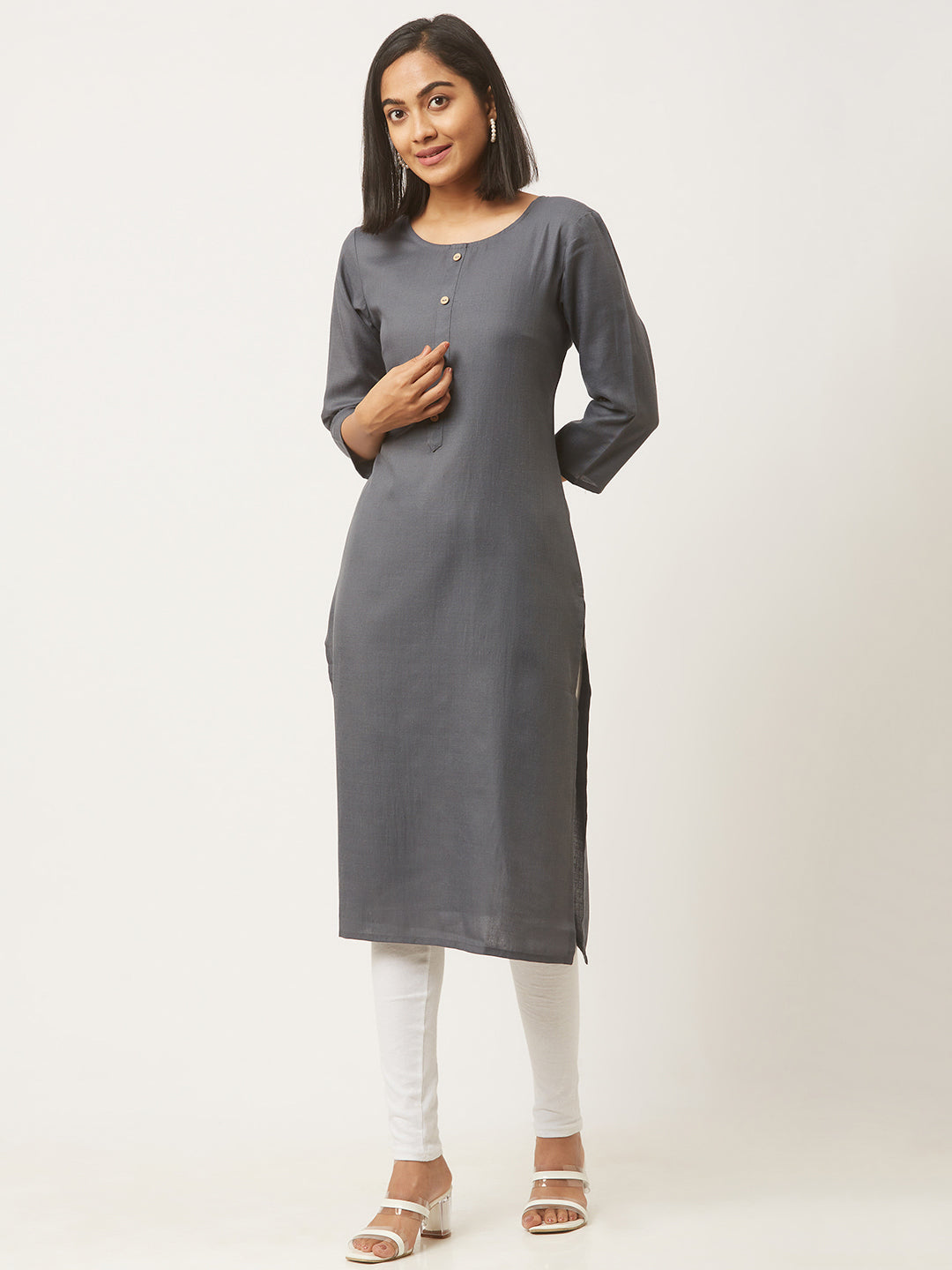Grey Color Plain and Printed Angrakha Kurti at Rs.899/Piece in jaipur offer  by Wellforia Private Limited