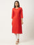 Red Cotton Straight Kurti With Pockets For Women