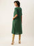 ZOLA Bottle Green Rayon A-Line Button - Down Kurti with Pockets