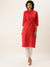 ZOLA Cotton Mandarian Collar 3/4th Sleeves Solid Red Ethnic Wear Kurti For Women