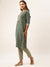 ZOLA Exclusive Round Neck Cotton All over Ikat Print 3/4th Sleeves Green Kurta Set For Women