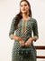ZOLA Exclusive Round Neck Cotton All over Ikat Print 3/4th Sleeves Green Kurta Set For Women