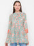 ZOLA Cotton Mandarin Collar with button 3/4th sleeves Orange Floral Print Ethnic Wear Flared Tunic for Women