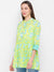 ZOLA Cotton Mandarin Collar with button 3/4th sleeves Yellow Floral Print Ethnic Wear Flared Tunic for Women