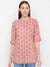 Buy online Zola Cotton Round Neck 3/4Th Sleeves Peach Floral Print Ethnic Wear Tunics For Women
