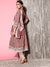 ZOLA Exclusive Round Neck Rayon All Over Traditional Print Calf Length 3/4th Sleeves Brown Flared Kurta Set with Dupatta For Women