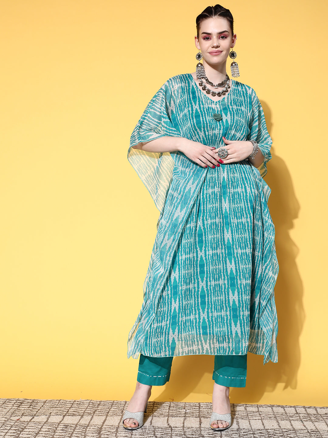 Rama Green Fit & Flare Kaftan Set For Women