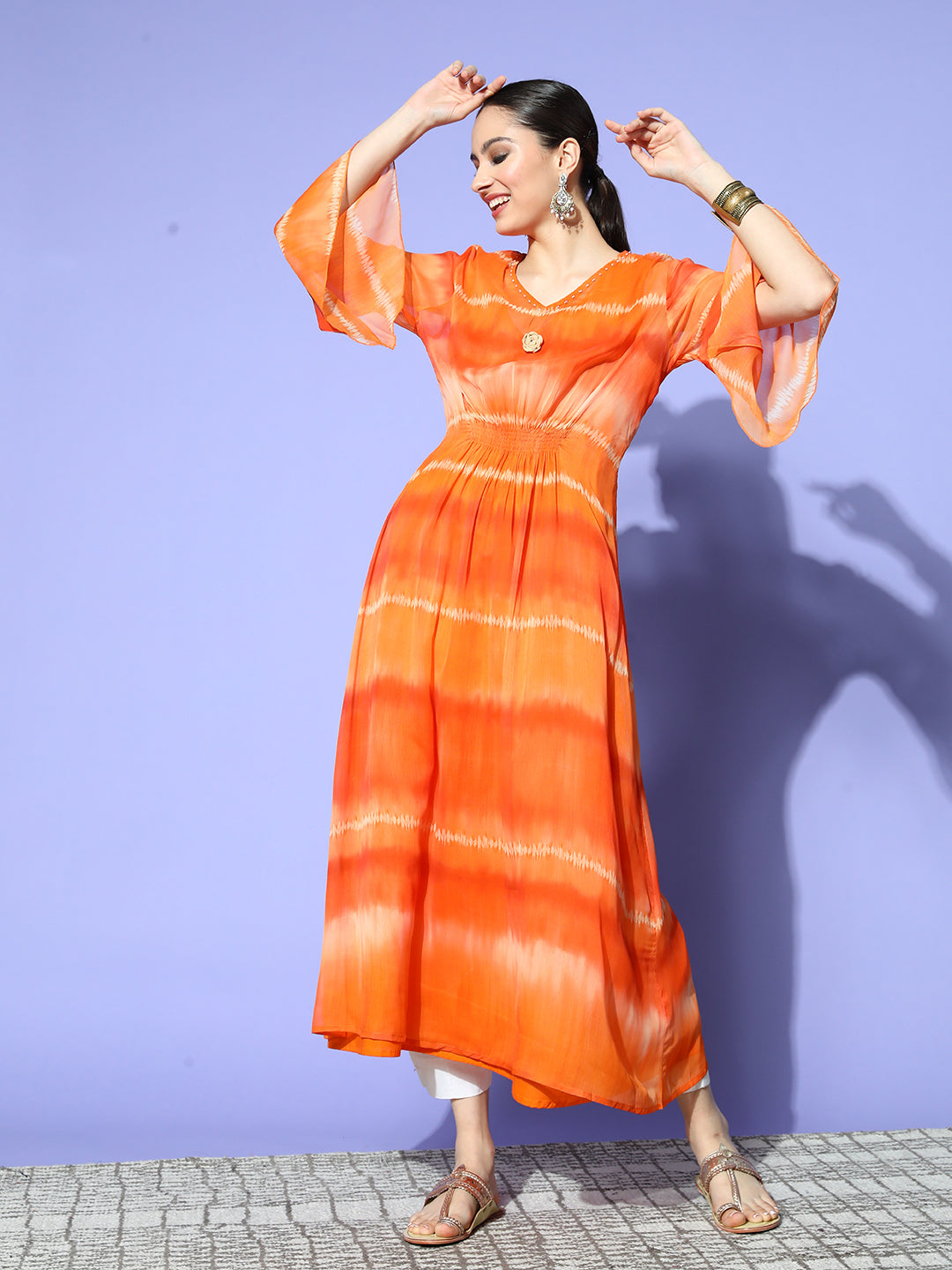 Orange Flared Kaftan For Women