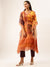 ZOLA Exclusive V Neckline Chiffon All over Mixed Prints Mustard Loose fit Kaftan set For Women