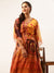 ZOLA Exclusive V Neckline Chiffon All over Mixed Prints Mustard Loose fit Kaftan set For Women
