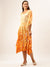 ZOLA Exclusive V Neckline Chiffon All over Ikat Print Kimono Sleeves Yellow Fir & Flare Kaftan For Women