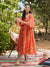 ZOLA Exclusive V Neckline Chiffon All over Striped Prints Kimono Sleeves Orange Kaftan For Women