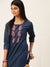 ZOLA Exclusive Round Neck Denim Paisley Embroidery Pink Straight Tunic For Women