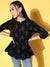Cotton Block Print Hip Length 3/4th Sleeves Black Flared Tunic For Women
