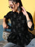 ZOLA Exclusive Mandarin neck Cotton Block Print Hip Length 3/4th Sleeves Black Flared Tunic For Women