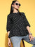 Mandarin neck Cotton Ethnic Motifs Print Hip Length 3/4th Sleeves Black Flared Tunic For Women