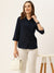 Zola Navy Blue Georgette Shirt Collar 3/4th Sleeves Formal Wear Shirt For Women