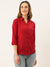 Zola Red Georgette Shirt Collar 3/4th Sleeves Formal Wear Shirt For Women