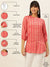 Mandarin Collar Rayon Traditional Ethnic Print Pink Tunic