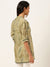 ZOLA Mandarin Collar Muslin All over dabu Print 3/4th Sleeves Green Fit n flare Tunic For Women