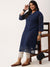 Navy Blue Paisley Embroidered Georgette Lucknowi Chikankari Kurta For Women