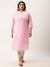 Baby Pink Plus Size Georgette Lucknowi Chikankari Kurta For Women