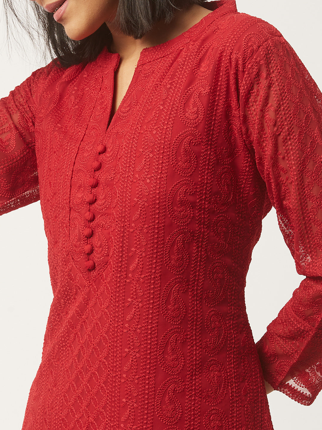 Maroon Chikankari Kurta