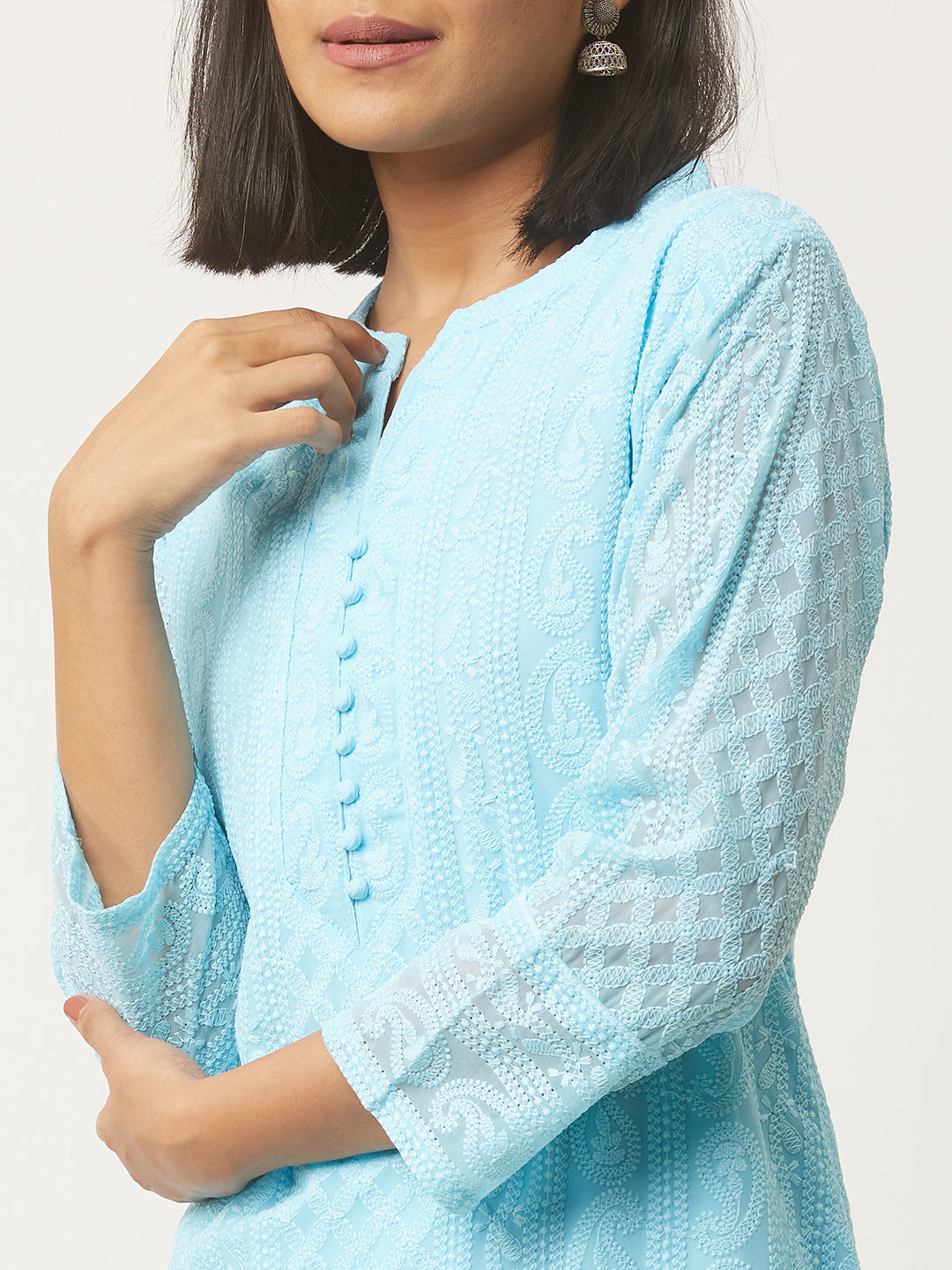 Sky Blue Lucknowi Kurta For Women