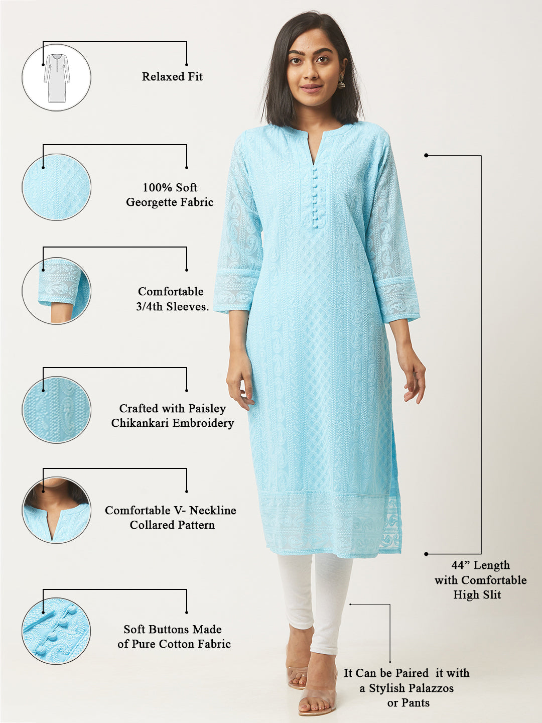 Chikan Kurti - Buy Lakhnavi Chikankari Kurtas | Chikirpolo