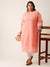 ZOLA Peach Georgette Round Neck 3/4th sleeves  Paisely Embroidery Ethnic Wear Kurta For Women