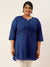 ZOLA Women Navy Blue Paisley Embroidered Georgette Lucknowi Chikankari Thigh Length Kurta