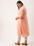  Peach Georgette Mandarin Collar Neck 3/4th Sleeves Chikankari Embroidery Kurta For Women