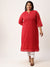 Red Plus Size Chikankari Embroidery Kurta for Women