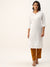 ZOLA Exclusive Mandarin Collar Cotton All over Chikankari Embroidery Calf Length 3/4th Sleeves White Straight Kurta For Women