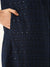 Mandarin Collar Georgette Navy Blue Straight Kurta For Women