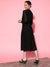 ZOLA  Mandarin Collar Georgette All Over Chikankari Embroidery Black Flared Dress For Women