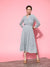 ZOLA  Mandarin Collar Georgette All Over Chikankari Embroidery Grey Flared Dress For Women