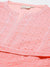 ZOLA  Mandarin Collar Georgette All Over Chikankari Embroidery Peach Flared Dress For Women
